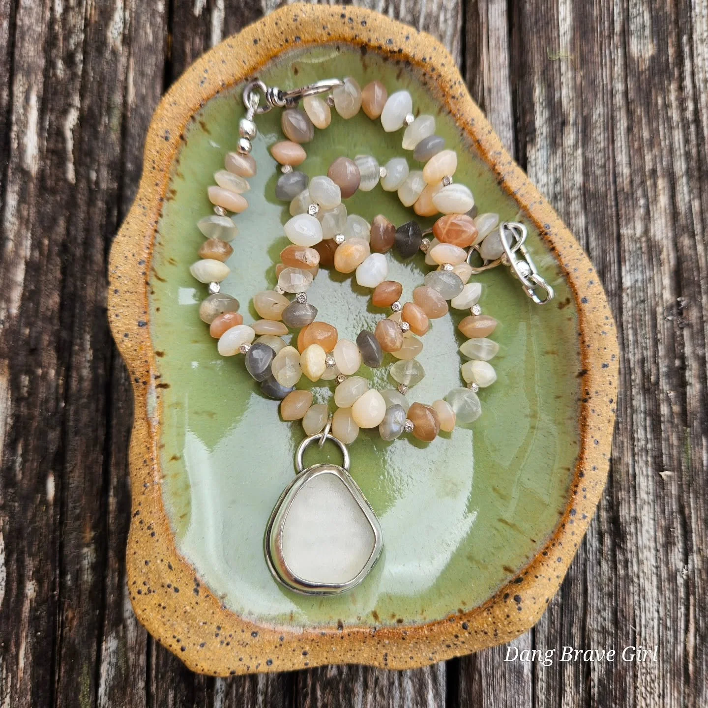 I made 3 beaded necklaces for you 🧡

Ocean Tears ~ Moonstone &amp; Sea Glass ~ the sea glass was found by me on an anniversary of my son's passing in those very early couple of years. I saved a jar (and added to it) for quite awhile for I could make