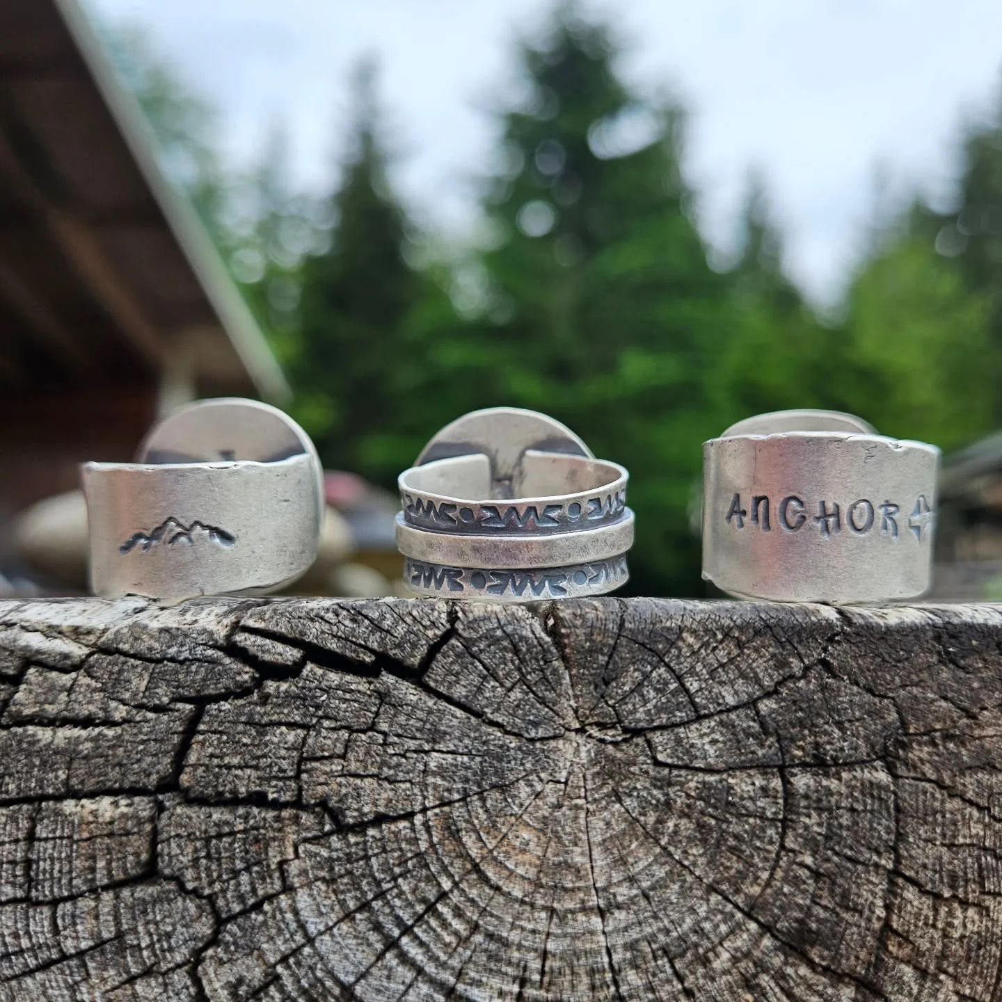 If you're wondering which of the 6 'men's' rings will be on 'DBG' tomorrow.... just swipe to see the stones. 

Rising Phoenix Turquoise, size 10.5, Live Edge band. 
Laguna Lace Agate, size 11.5, layered band. 
Opalized Wood,  size 10, Live Edge band.