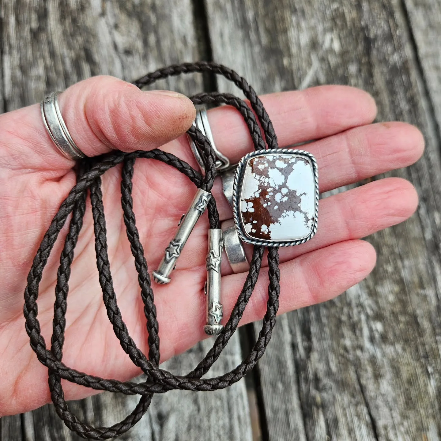 For the Hippies &amp; the Cowboys....

✨️ Under the stars ✨️ Wildhorse bolo with the coolest tips ever ✨️.
 
The Guardian bolo 🛡 with the most amazing Turquoise from the Number 8 mine. 
That stone is rare, from a closed mine and so incredible that i
