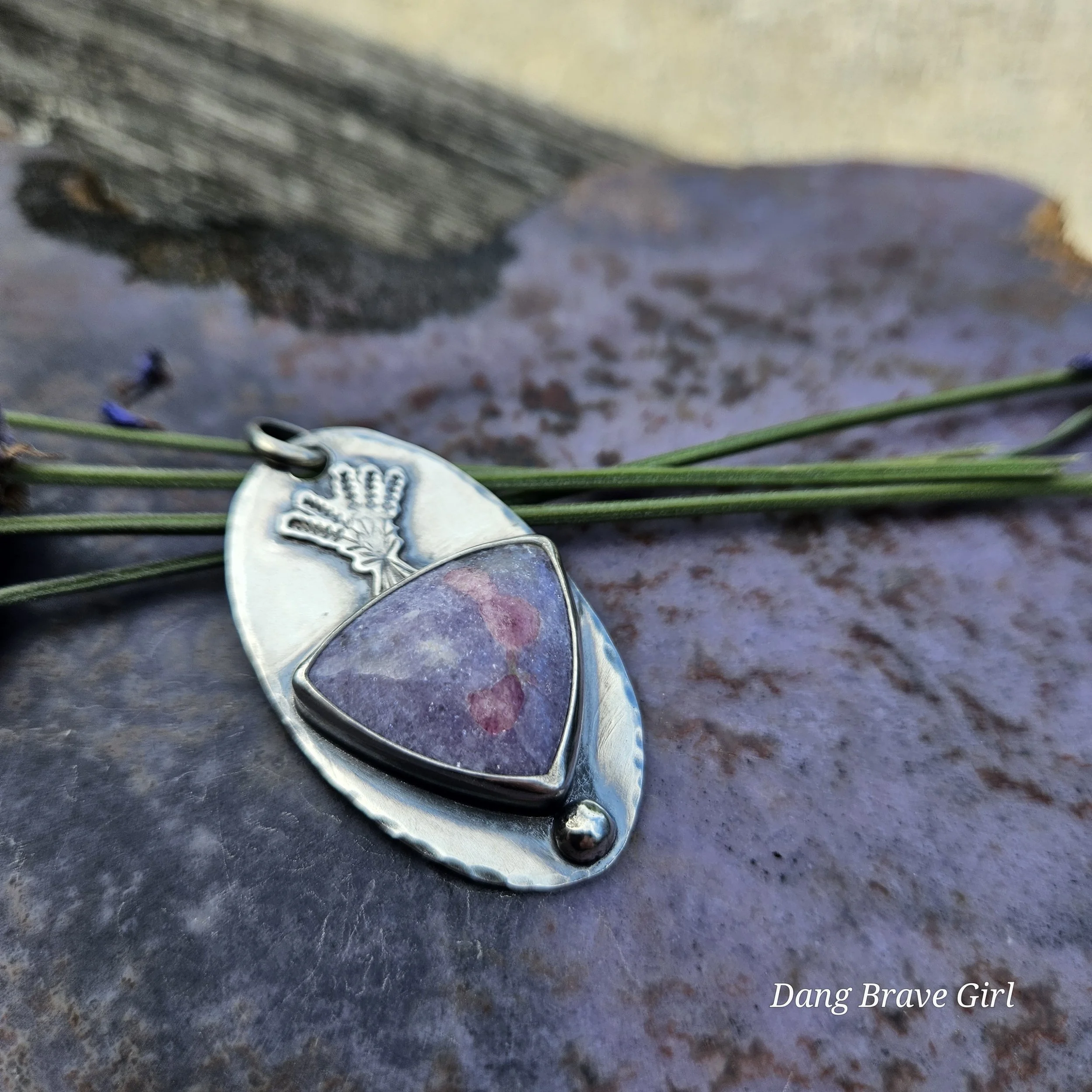 lepidolite and lavender pendant