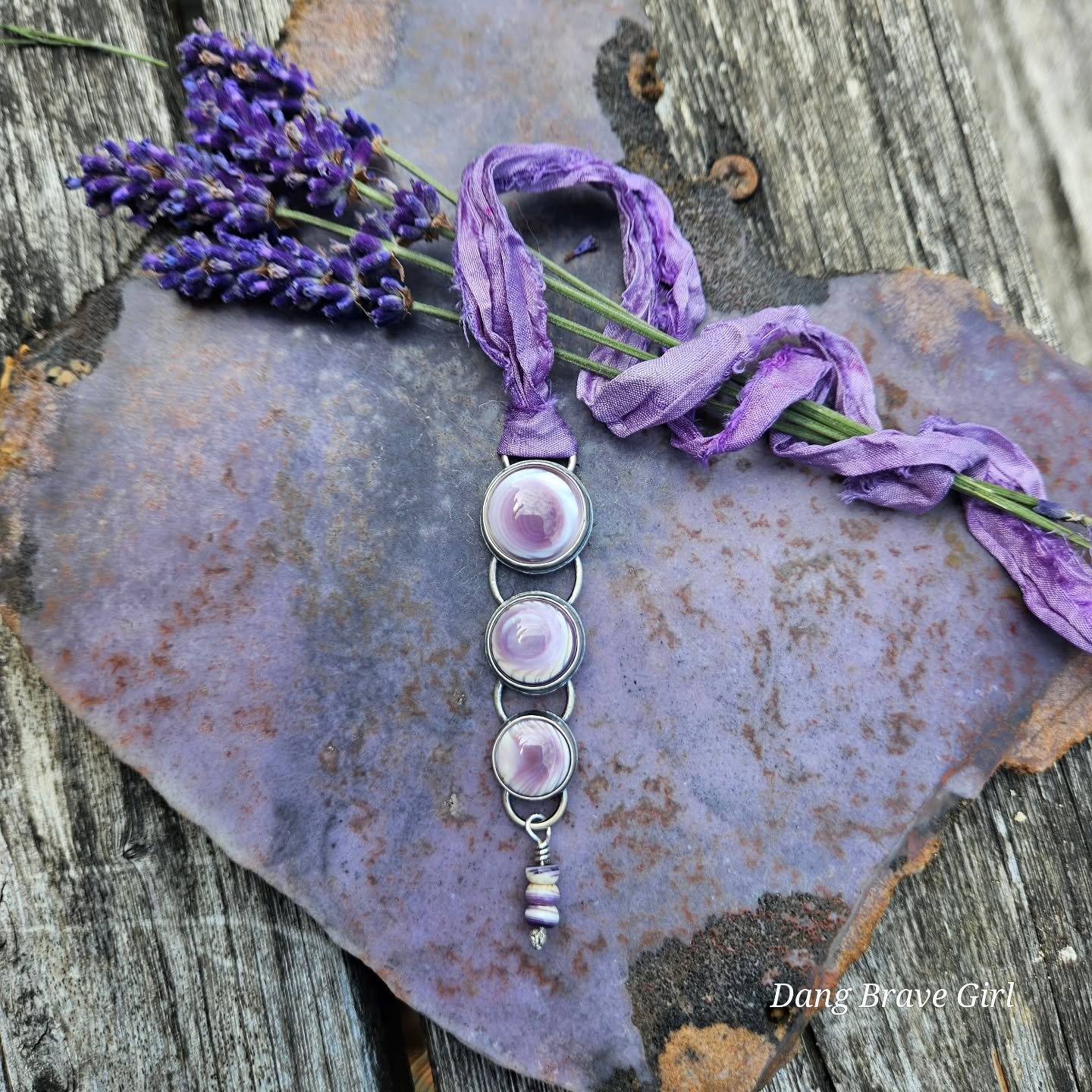 Past, Present, Future.
Mind, Body, Spirit. 
The Journey Home. 

Those are just some of the thoughts I had while working with the Wampum shell. And these are the pieces with it that will be in tonight's Lavender Collection. 

I took several others dow