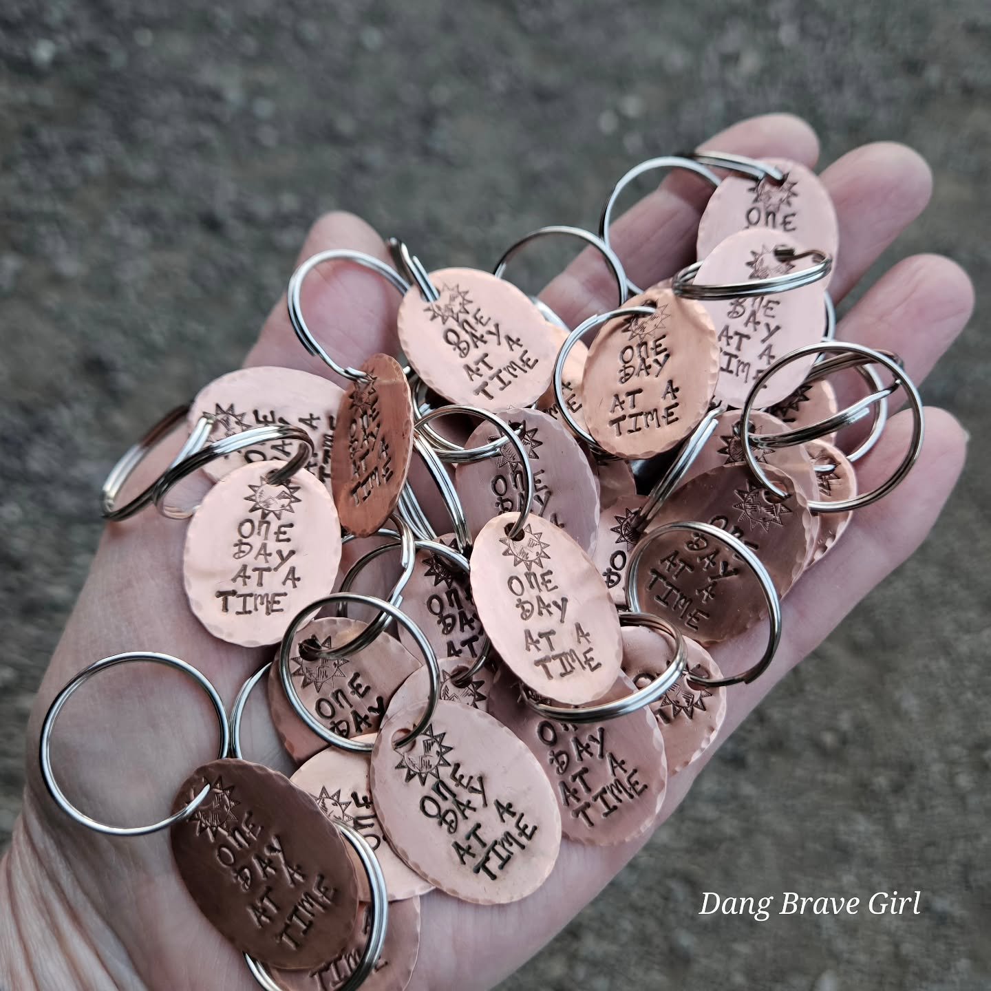 One day at a time....yesterday I had the honor to gift these keychains to a room of people who are trudging the road of happy destiny along side me. Some where there when I walked in the door 18 years ago, some are just staring their journey and then