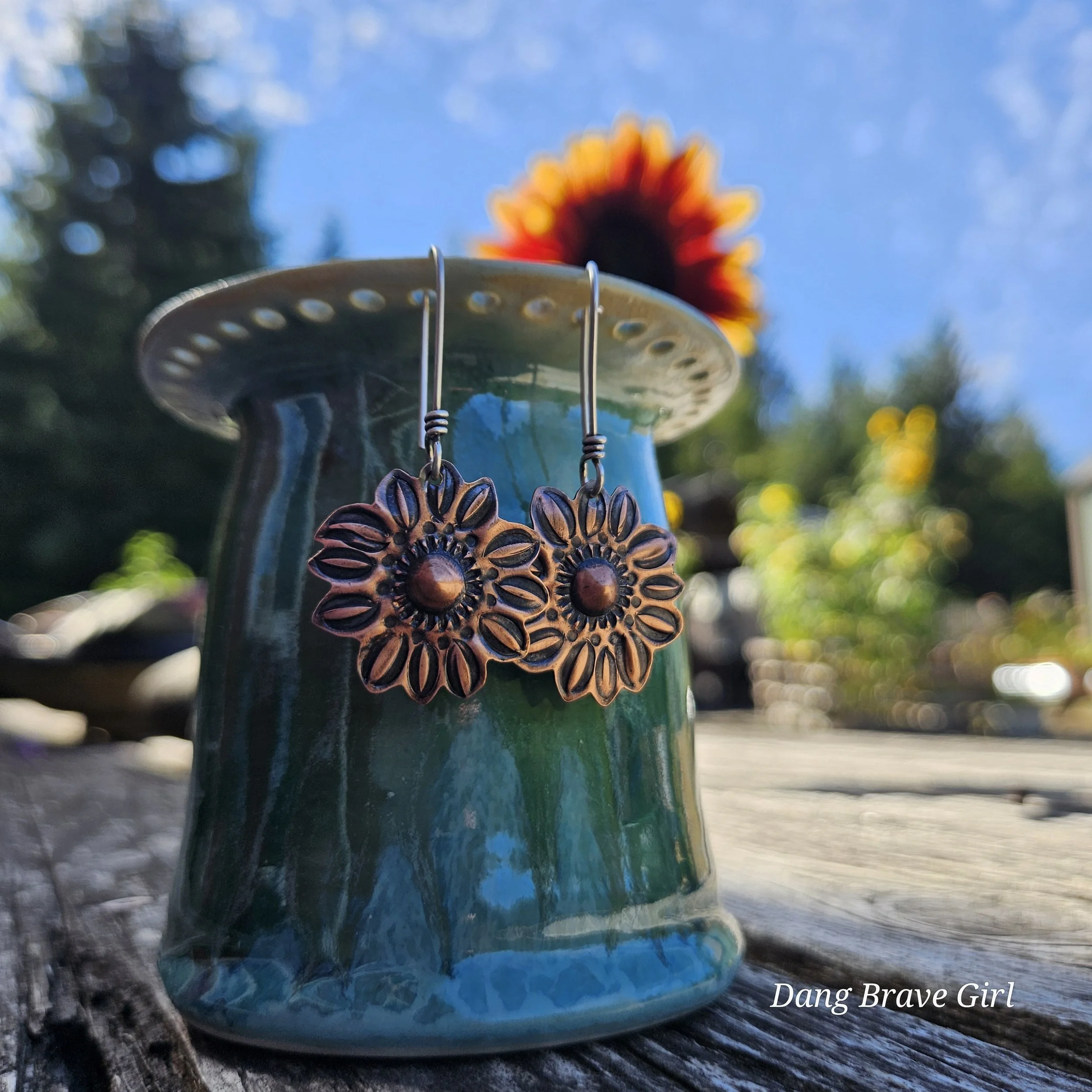 Copper Sunflower Earrings