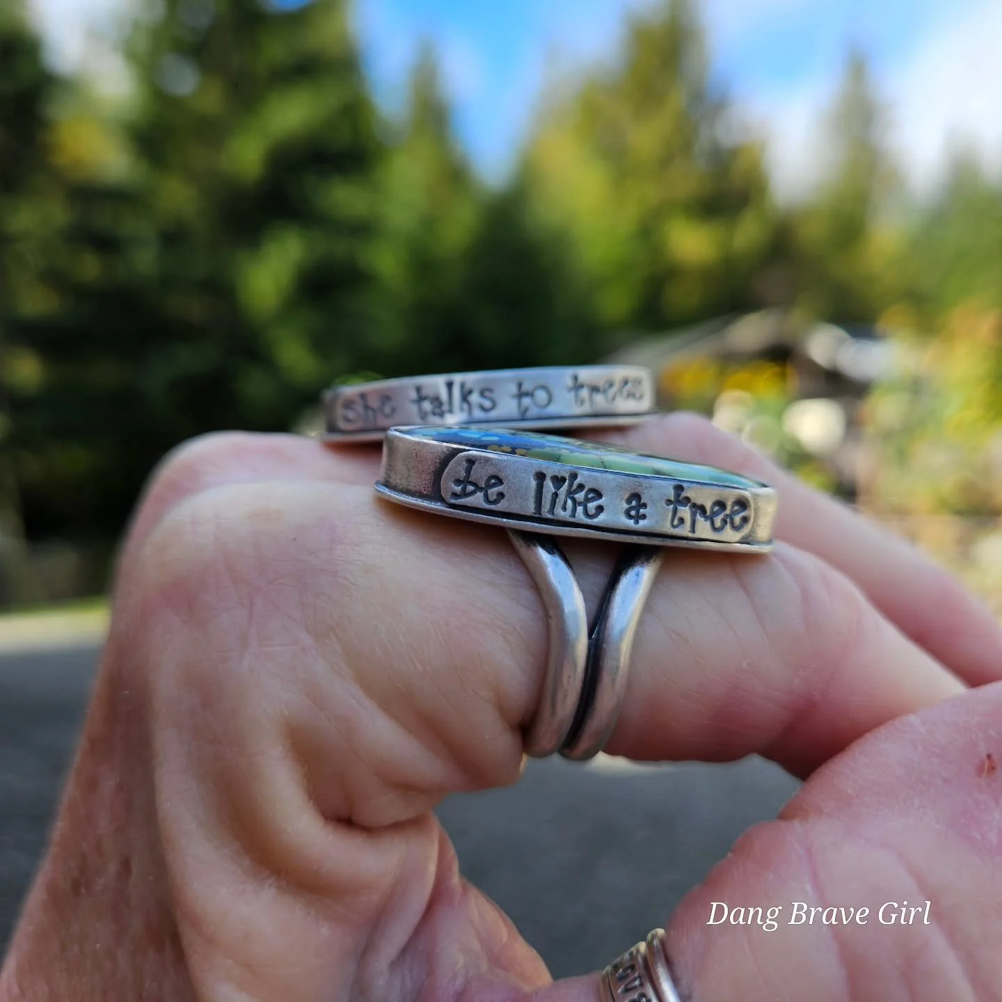 It's such a good feeling to put both of these on and get some pictures! I made a bunch of rings for this collection and they are all cool and have some element about them that were meant to be here.... but these, with their special bezel badges, make