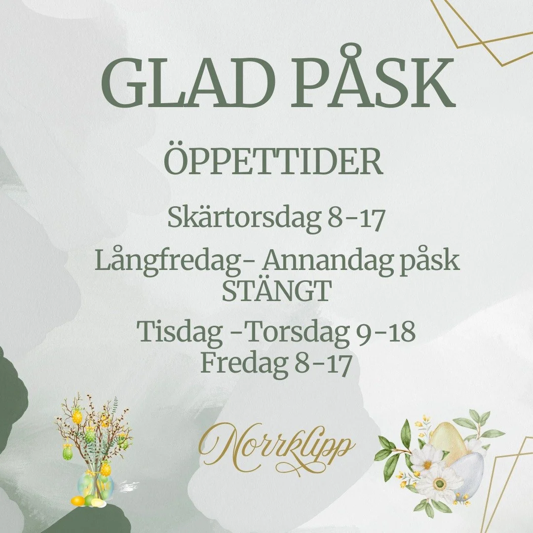 Vi vill &ouml;nska er alla en riktigt fin p&aring;sk! 🐣🌷

Vi kommer vara lite lediga och salongen h&aring;ller st&auml;ngt l&aring;ngfredag-annandag p&aring;sk. Vi &ouml;ppnar igen tisdag 7 april.🌷