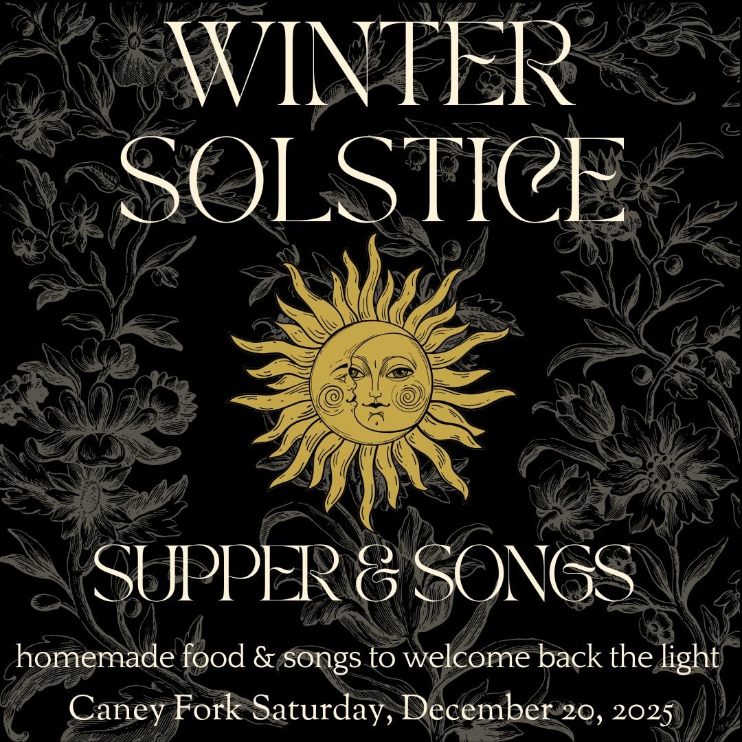 Join us for an evening of delicious homemade food and original acoustic music at our home on Caney Fork. 

Saturday Dec 20
Dinner 6pm, Concert 7pm

Registration required. Link in bio.