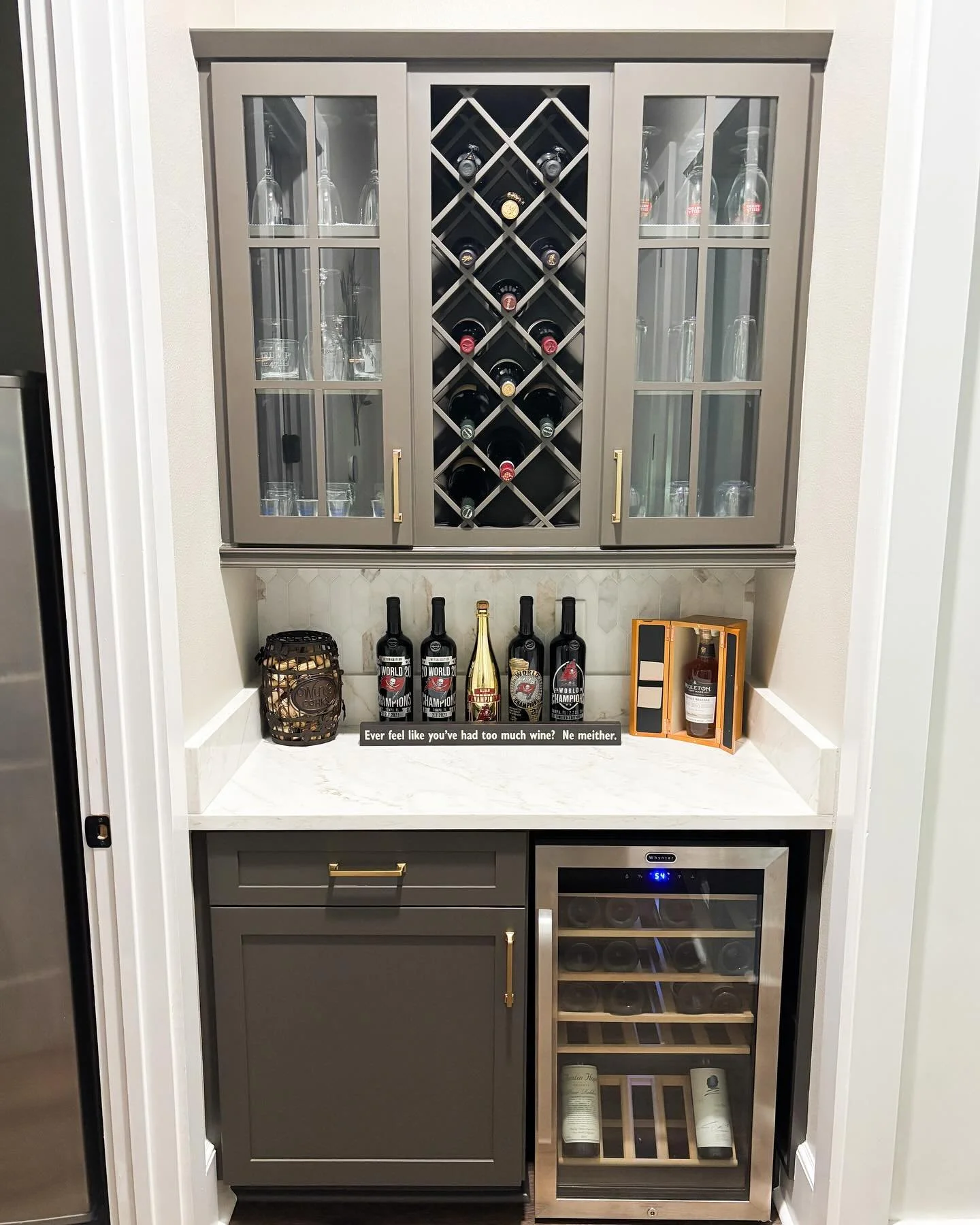 Aged to perfection - your kitchen & your cabernet. 🍷 
#KitchenBar #WineBar #HomeRemodel #WineLovers #DreamKitchen #BayshoreRemodels #BarNook #TampaBay #TampaHomes #Cheers
