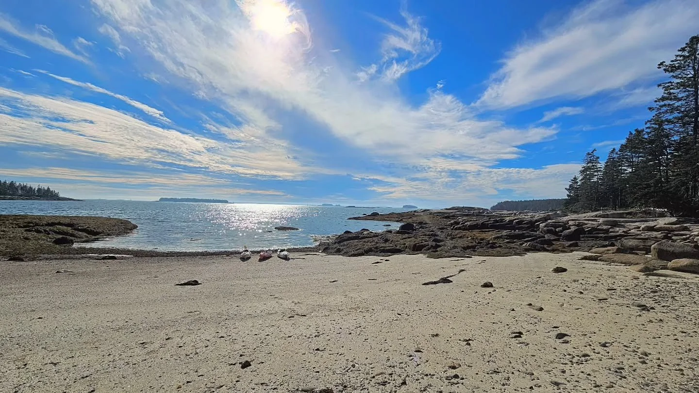 Sand Island looking out into Penobscot Bay, the second largest bay on the east coast of the USA. Any guesses at the largest? From any of these islands you can only see the mainland at one spot, the distant Camden Hills.