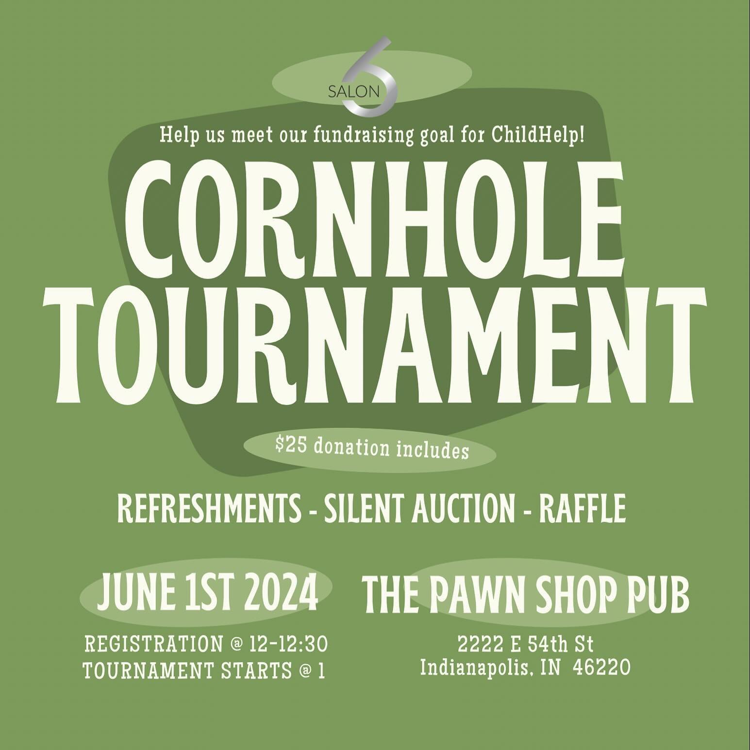 GUESS WHO&rsquo;S BACK! 
Get ready for our annual Salon 6 Cornhole Tournament! Come out and help us meet our fundraising goal for @childhelp! Your $25 donation includes beer 🍻, a silent auction and a 50/50 raffle! 🎟️
.
.
.
.
.
.
#salon6
#broadrippl