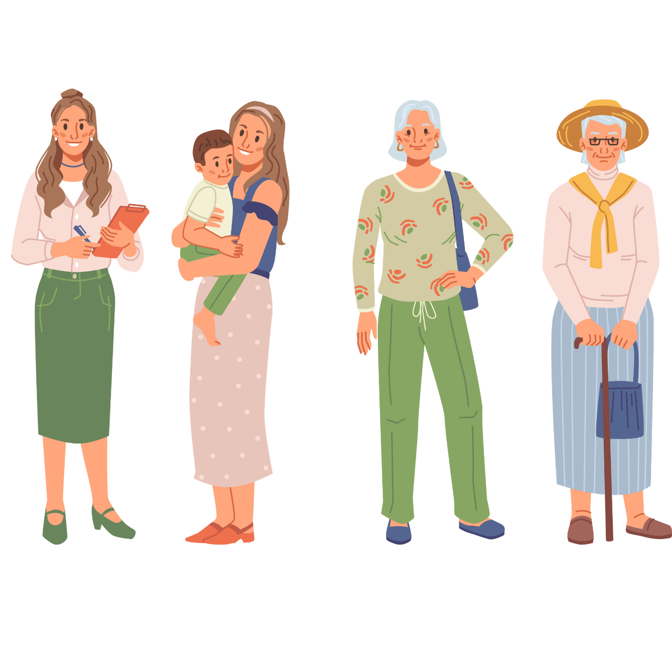 a group of women who are aged from 30 to 90.  Together they represent women across many life stages.