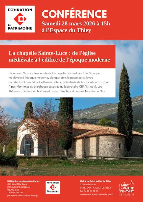 Samedi 28 mars 2026 - Conférence - Chapelle Sainte-Luce (Saint-Vallier-de-Thiey) 
