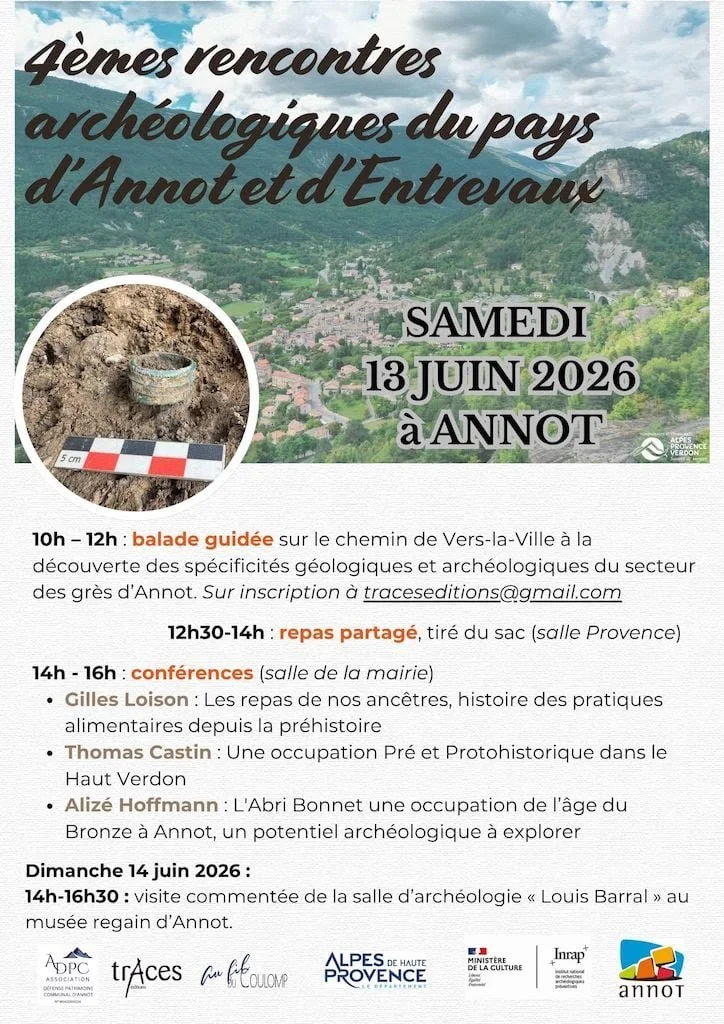 Samedi 13 juin 2026 - 4èmes rencontres archéologiques du pays d'Annot et d'Entrevaux -  à Annot