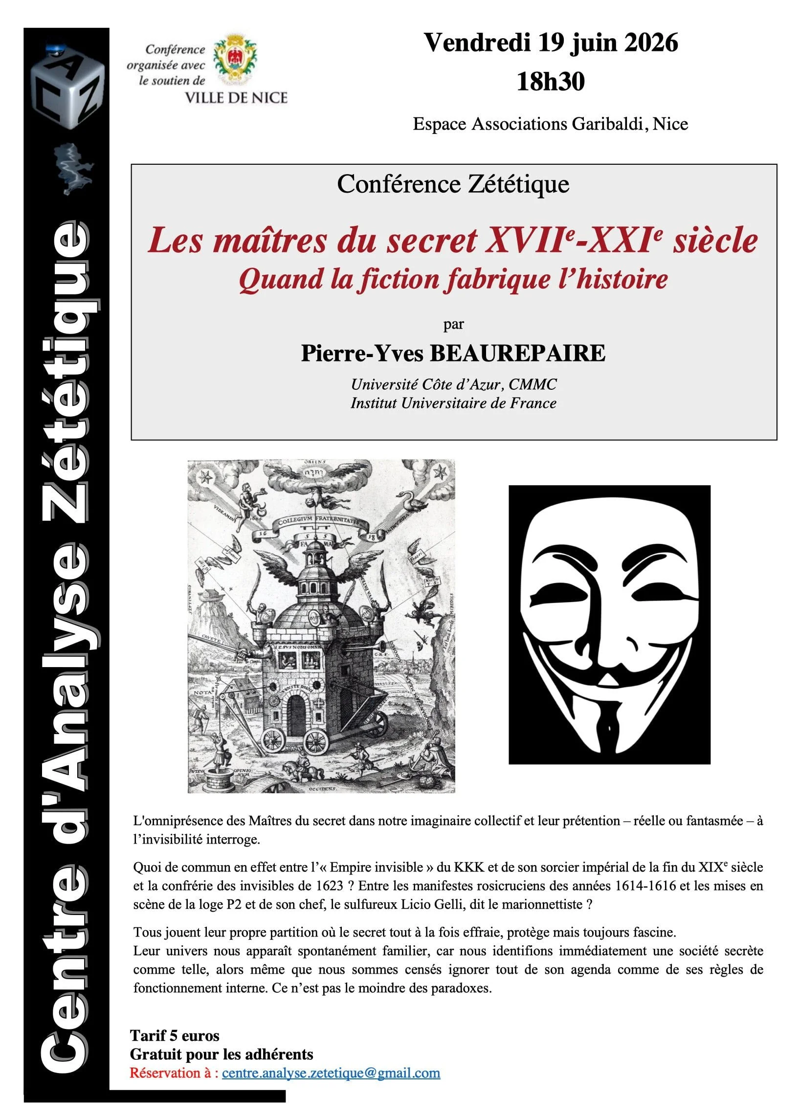 Vendredi 19 juin 2026 - Conférence : Les maîtres du secret XVIIe-XXIe siècle - Quand la fiction fabrique l'histoire