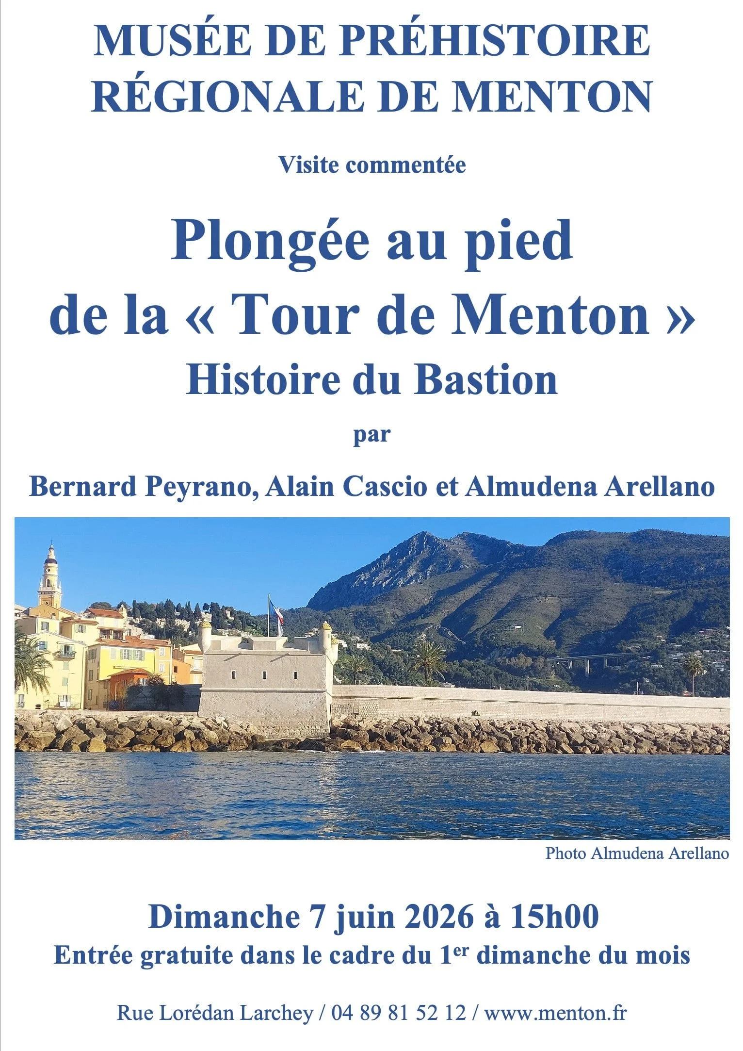 Dimanche 7 juin 2026 - Visite commentée du Musée de Préhistoire régionale de Menton : La "Tour de Menton" (le Bastion)