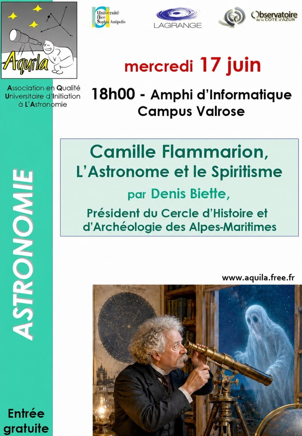 Mercredi 17 juin 2026 - Conférence de l'association Aquila à Nice : Camille Flammarion - L'astronome et le spiritisme