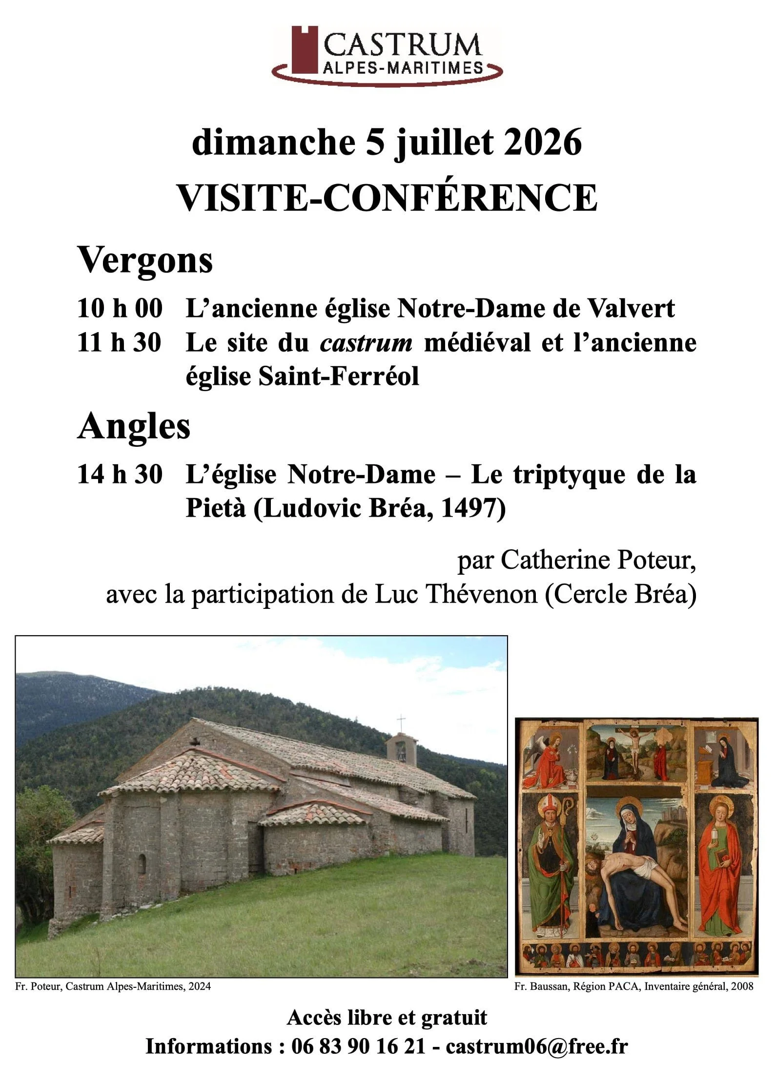 Dimanche 5 juillet 2026 - Visite-conférence proposée par Castrum 06 - Vergons et Angles (04