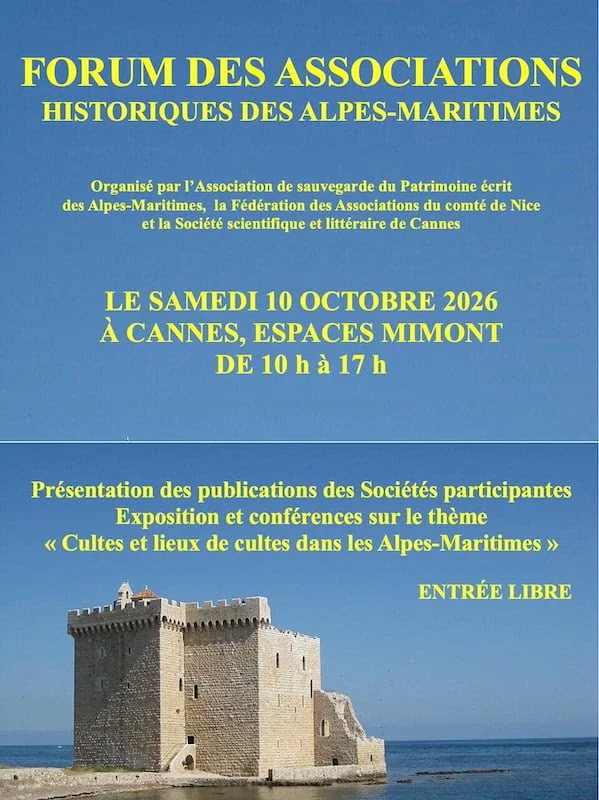Samedi 10 octobre 2026 - Forum des Associations historiques des Alpes-Maritimes (Cannes)