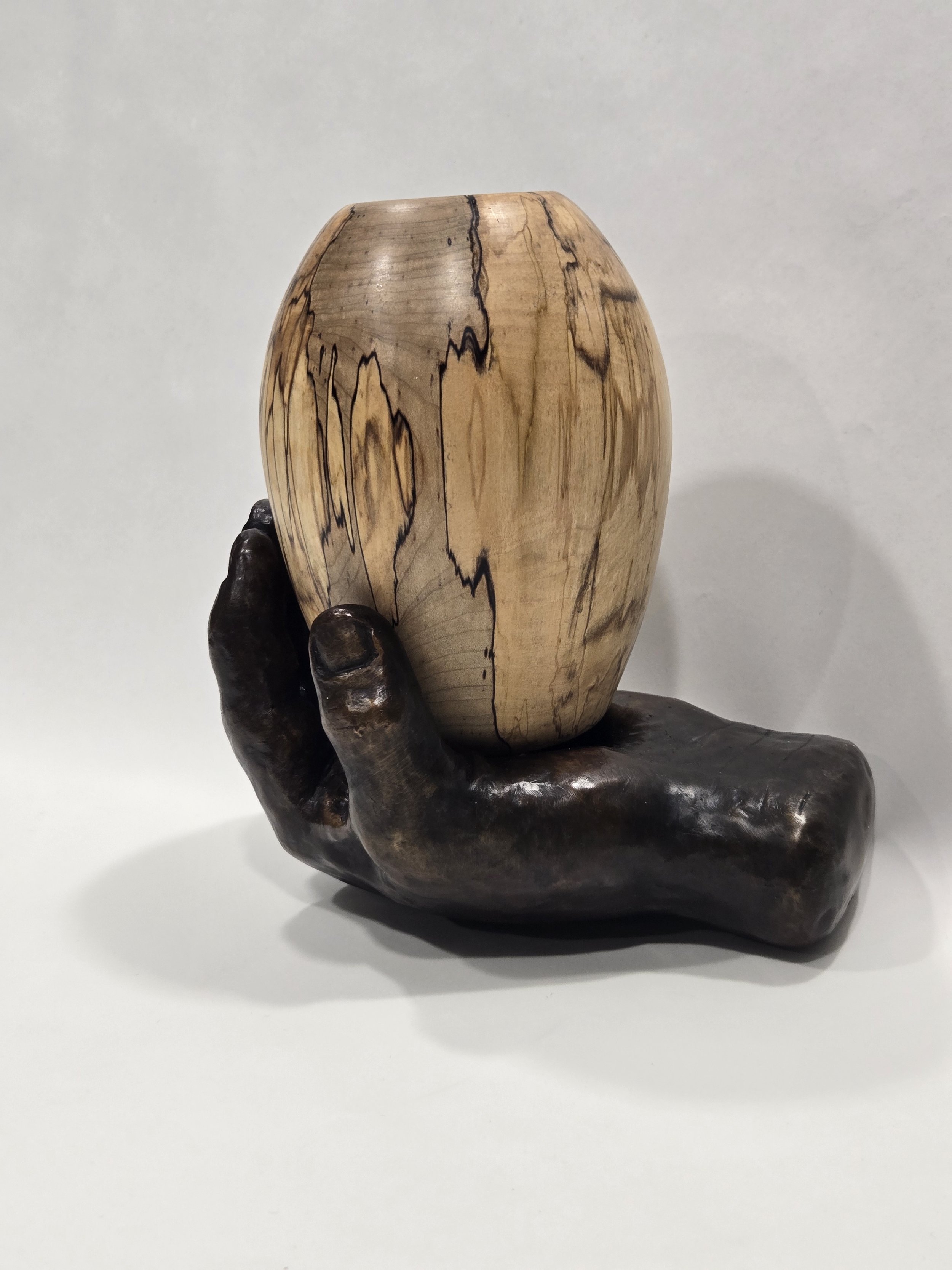 The Vase with spalted maple vase by Steve Lobel, Bronze, 7 x 7.25 x 5