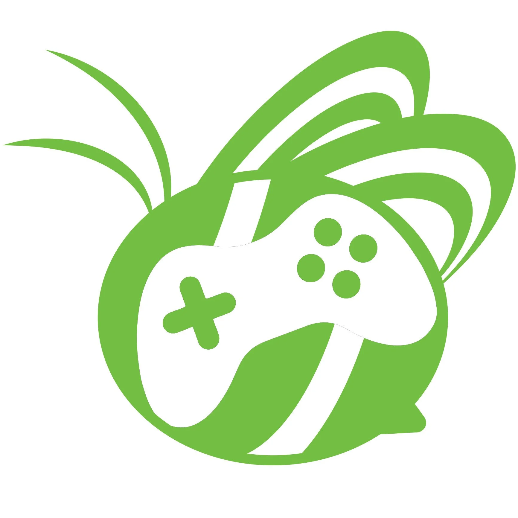 Green graphic of a gaming controller with wings.