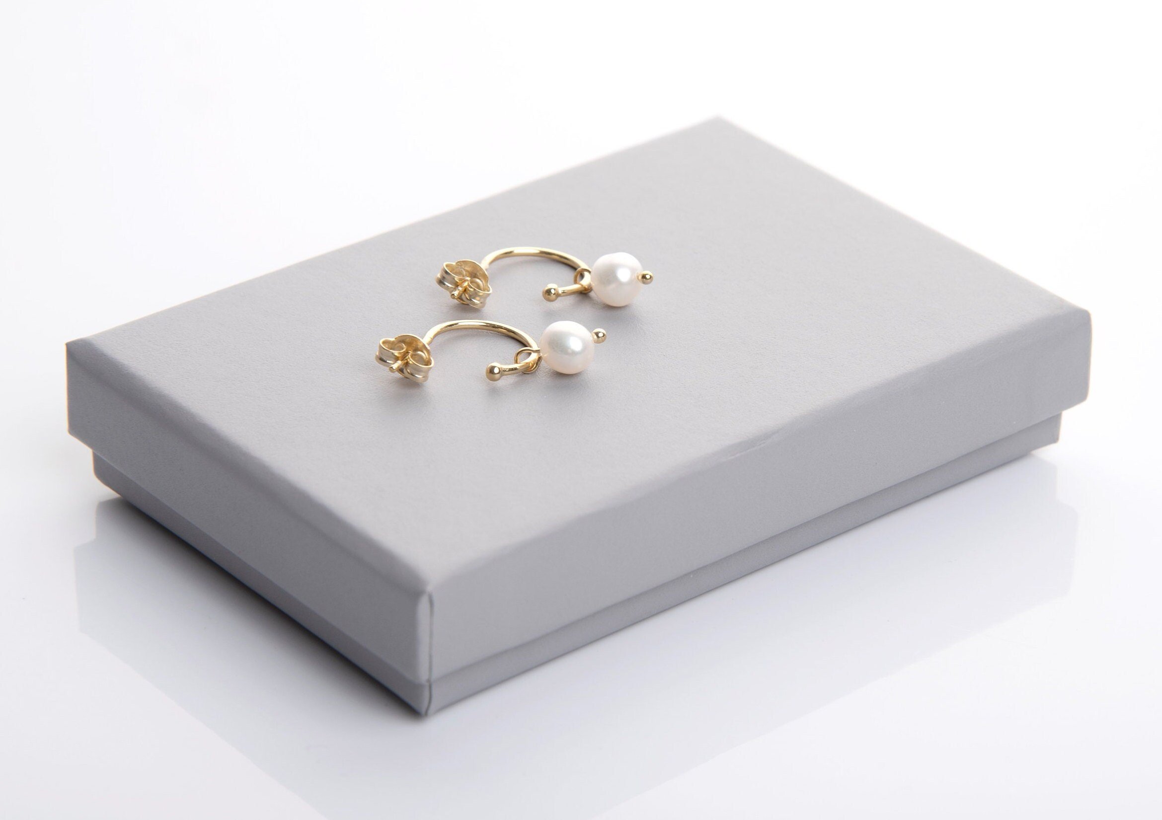 Gold pearl hoop stud earrings