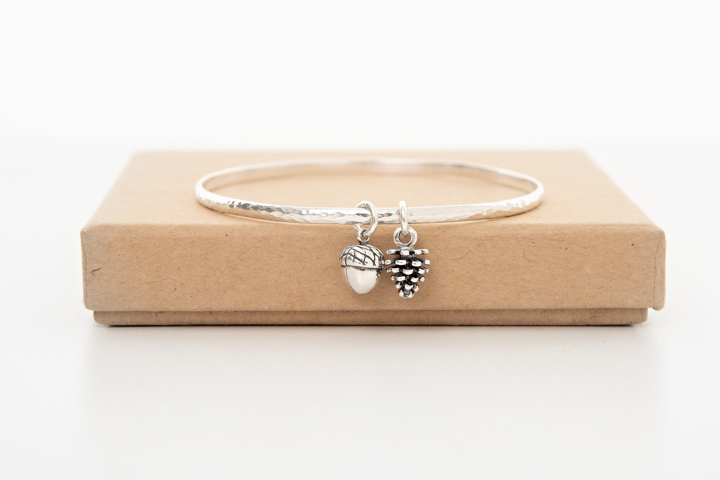 Sterling silver hammered woodland bangle