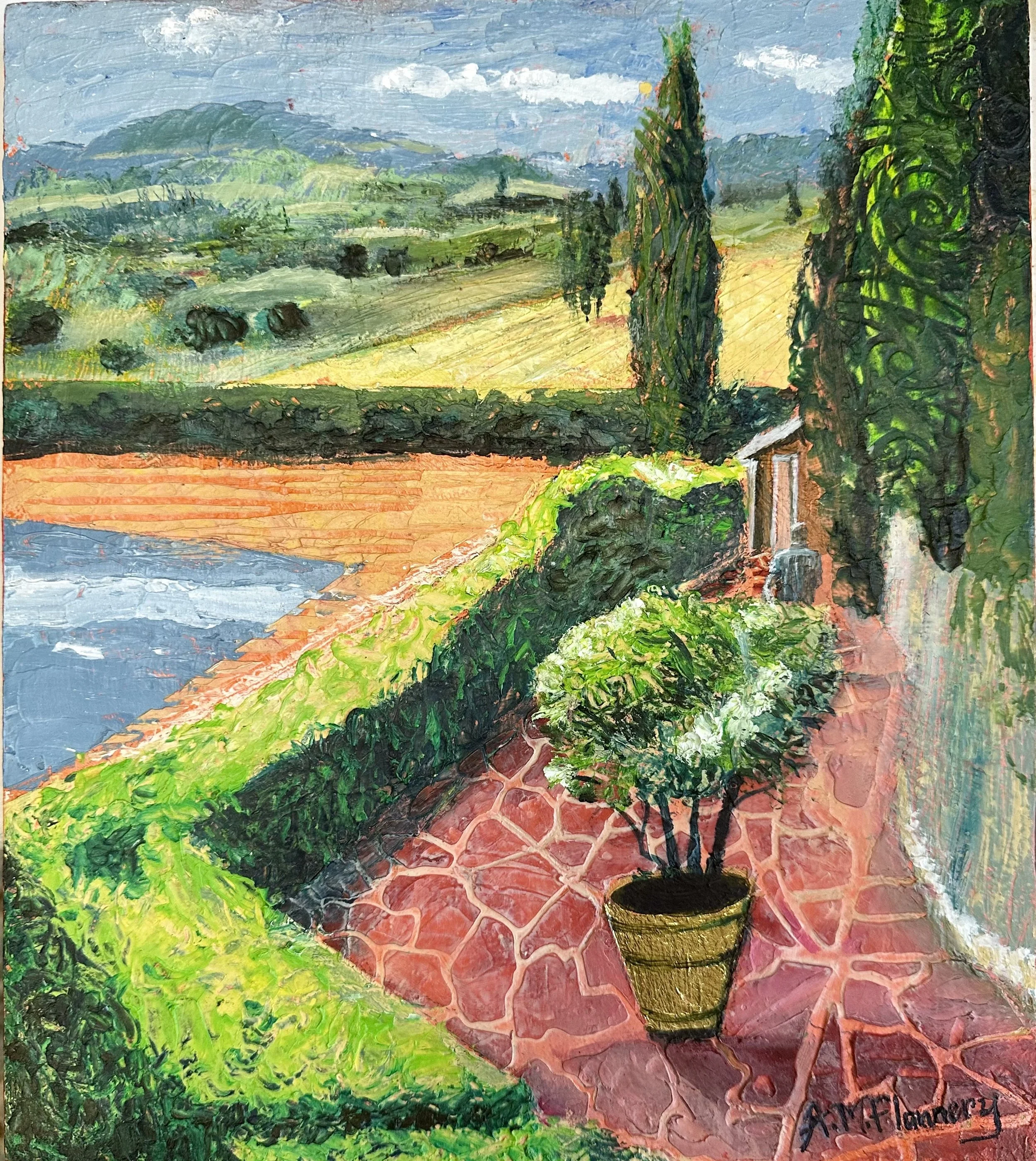 Belvedere Breakfast View #2/ 2026.
trip to Italy in 2025 inspired this acrylic/oil paint and cold wax art work on a recycled board.