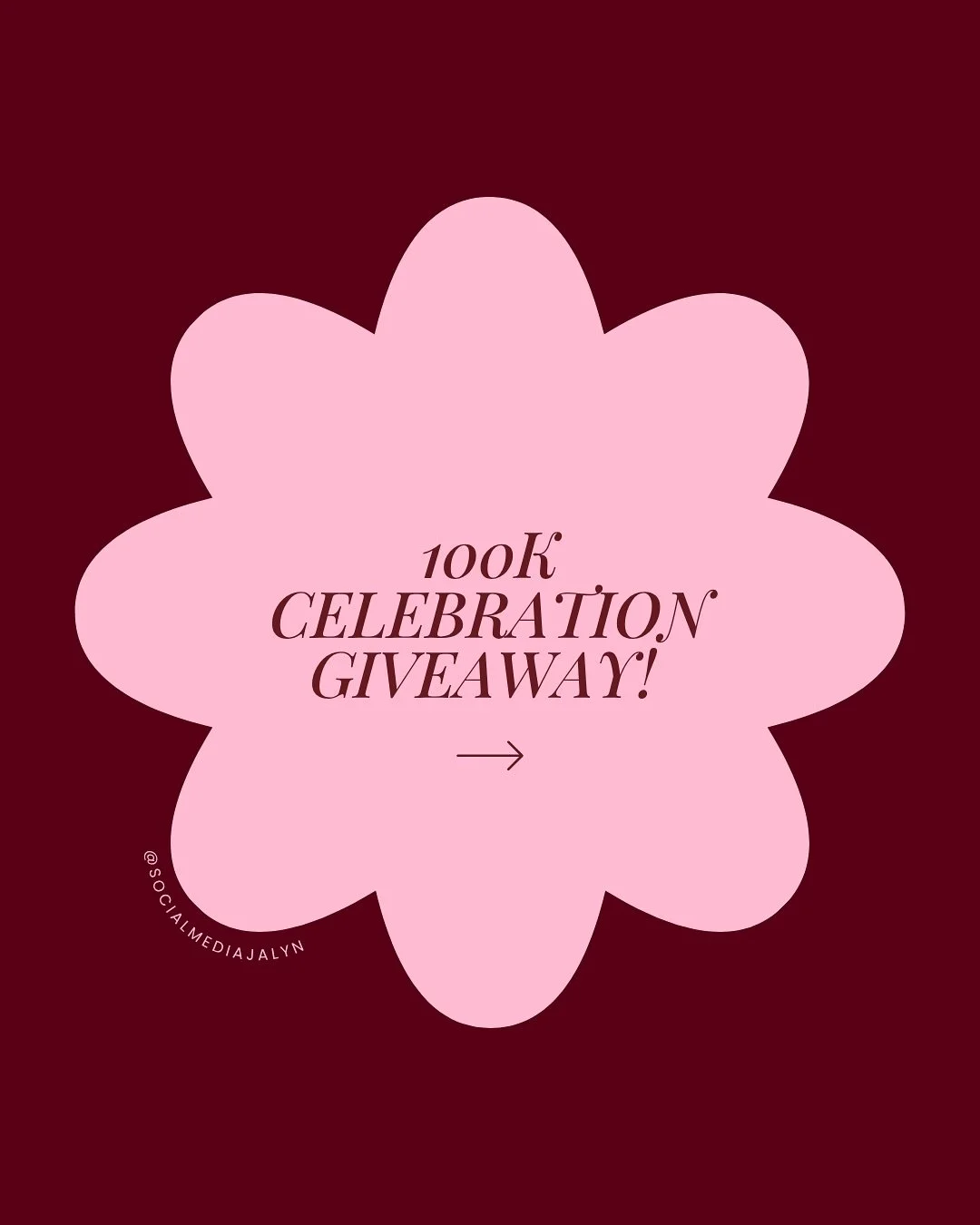 🎉 100K GIVEAWAY 🎉

I can&rsquo;t believe we&rsquo;ve hit 100,000 followers, thank you for being here! To celebrate, I&rsquo;m giving away ONE free Instagram Audit ✨

HOW TO ENTER:
 ✔ Follow @socialmediajalyn ❤️ Like this post 💬 Comment below (ONLY