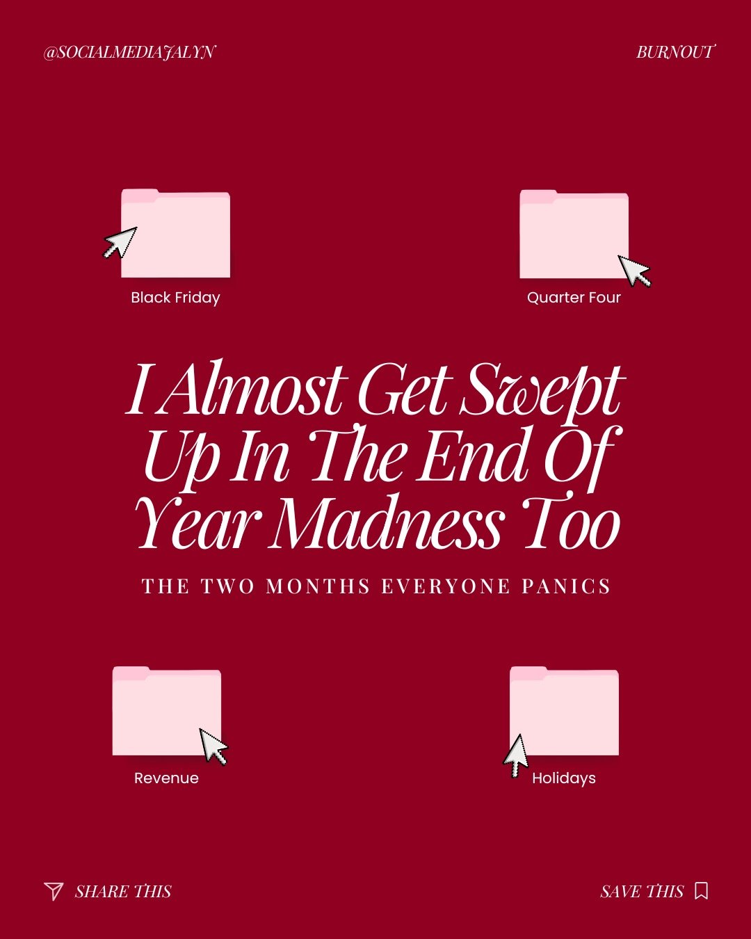 Raise your hand if you are stressed out 🙋🏻&zwj;♀️

If you are reading this, I hope you give yourself some breathing room this season. 

Every year I watch people panic in November, scramble to fix their socials, rush into Black Friday planning, and