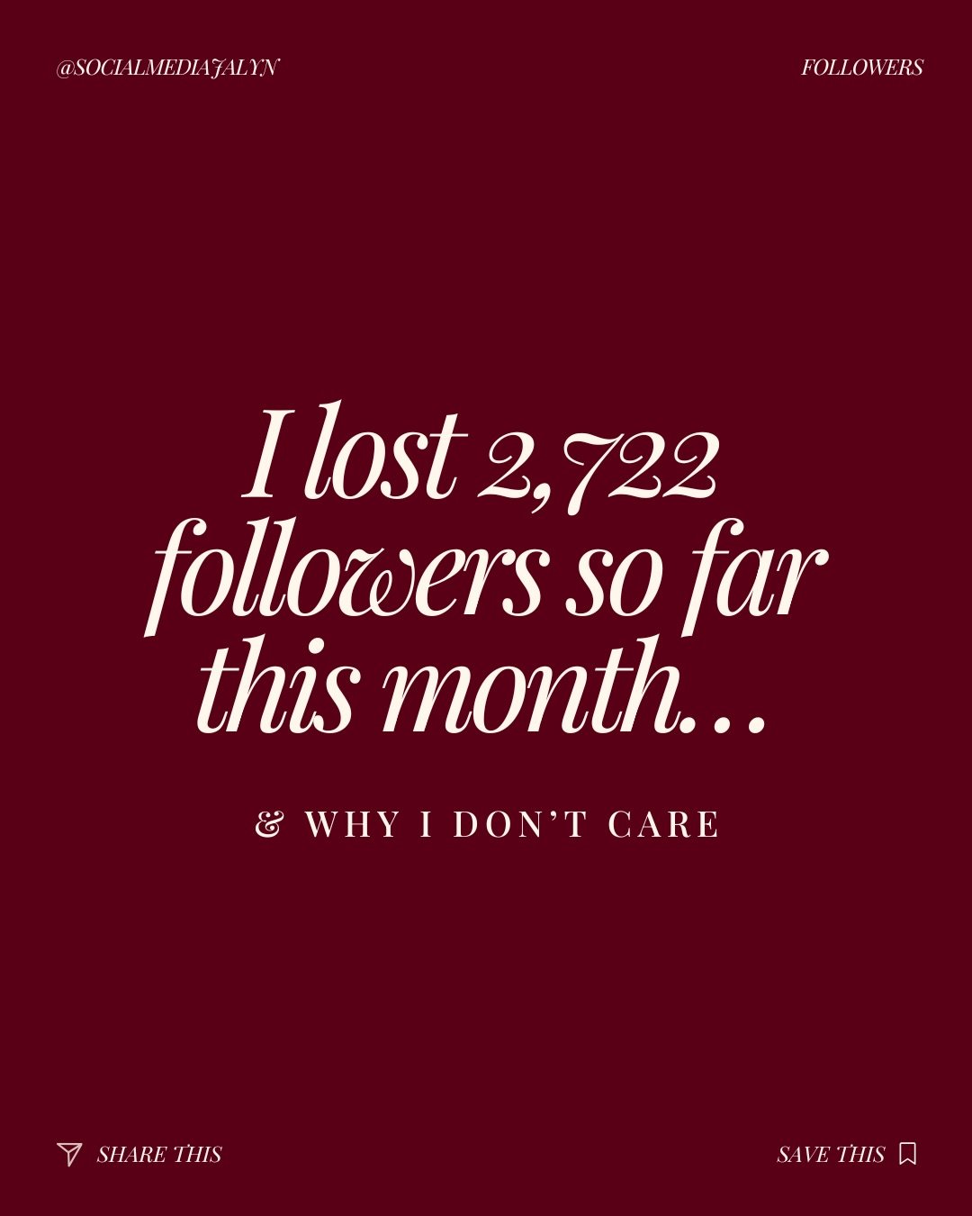 So, I lost almost 3000 followers this month, but you know what? It&rsquo;s cool, and here&rsquo;s why.

Quality over quantity, folks! Those who bounced probably weren&rsquo;t resognating with the content, and that&rsquo;s okay.

I&rsquo;m all about a