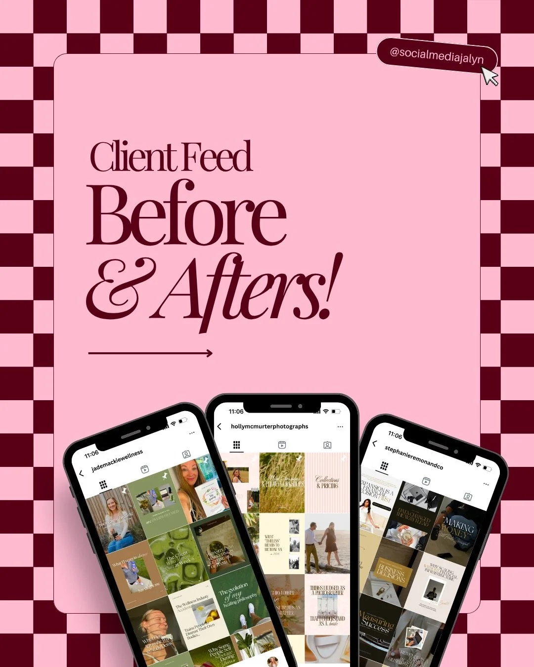 My favorite Instagram makeovers as of lately!! 💫

Client feed before &amp; afters 🫶📲
 From a holistic coach and wine club, to even a photographer, each feed you see here got a full refresh, templates, branding tweaks, and a strategy that actually 
