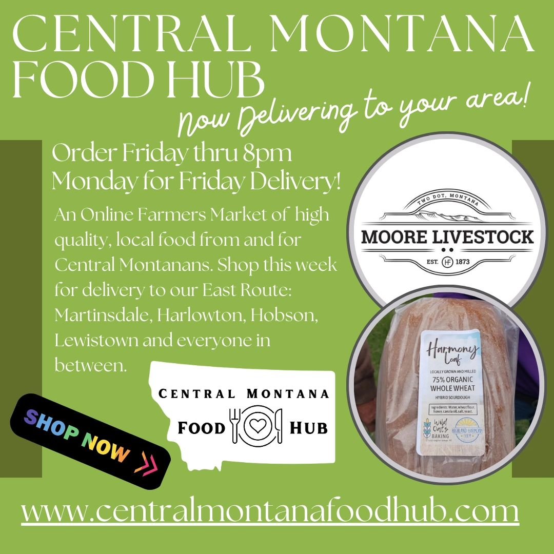 It's time to SHOP 🛒 The CMFH Online Store is open now thru 8pm Monday for Friday 5/17 delivery to our East Route: Martinsdale, Harlowton, Hobson, Lewistown and everyone in between! Order at www.centralmontanafoodhub.com
.
.
#eatlocalmontana #freshfo