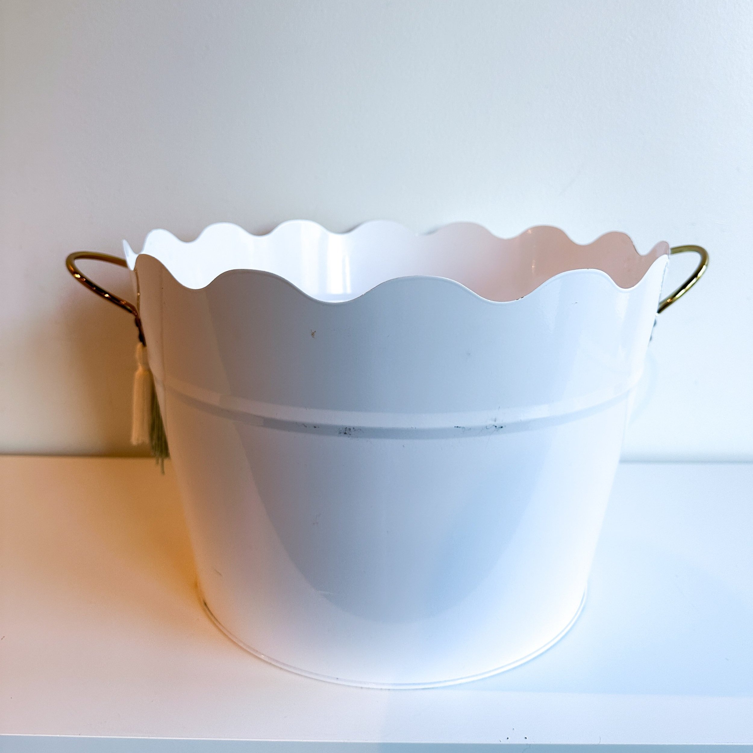 Large Scalloped White Metal Beverage Tub x 3