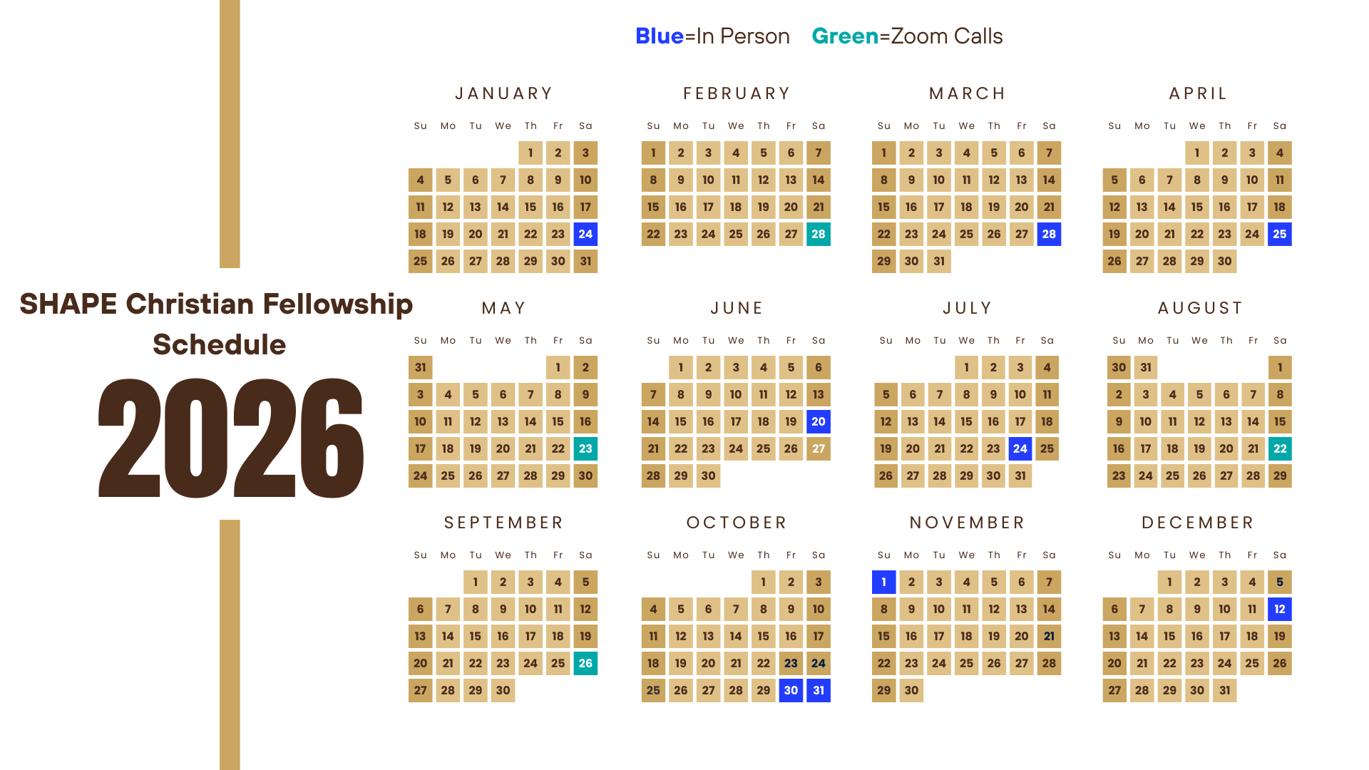 SHAPE Christian Fellowship 2026 calendar