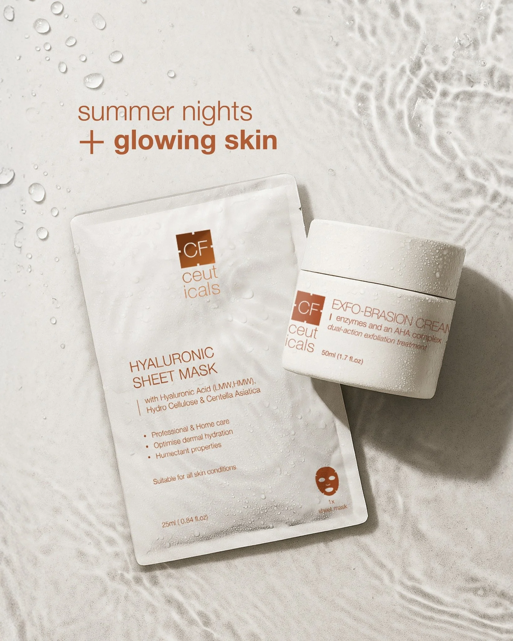Summer nights, glowing skin!

After a day in the sun, give your skin the ultimate treat with our Exfo-brasion Cream + Hyaluronic Sheet Mask duo. 

Scrub away the day&rsquo;s sweat, sand, and sun-exposed skin

Infuse your skin with deep hydration and 