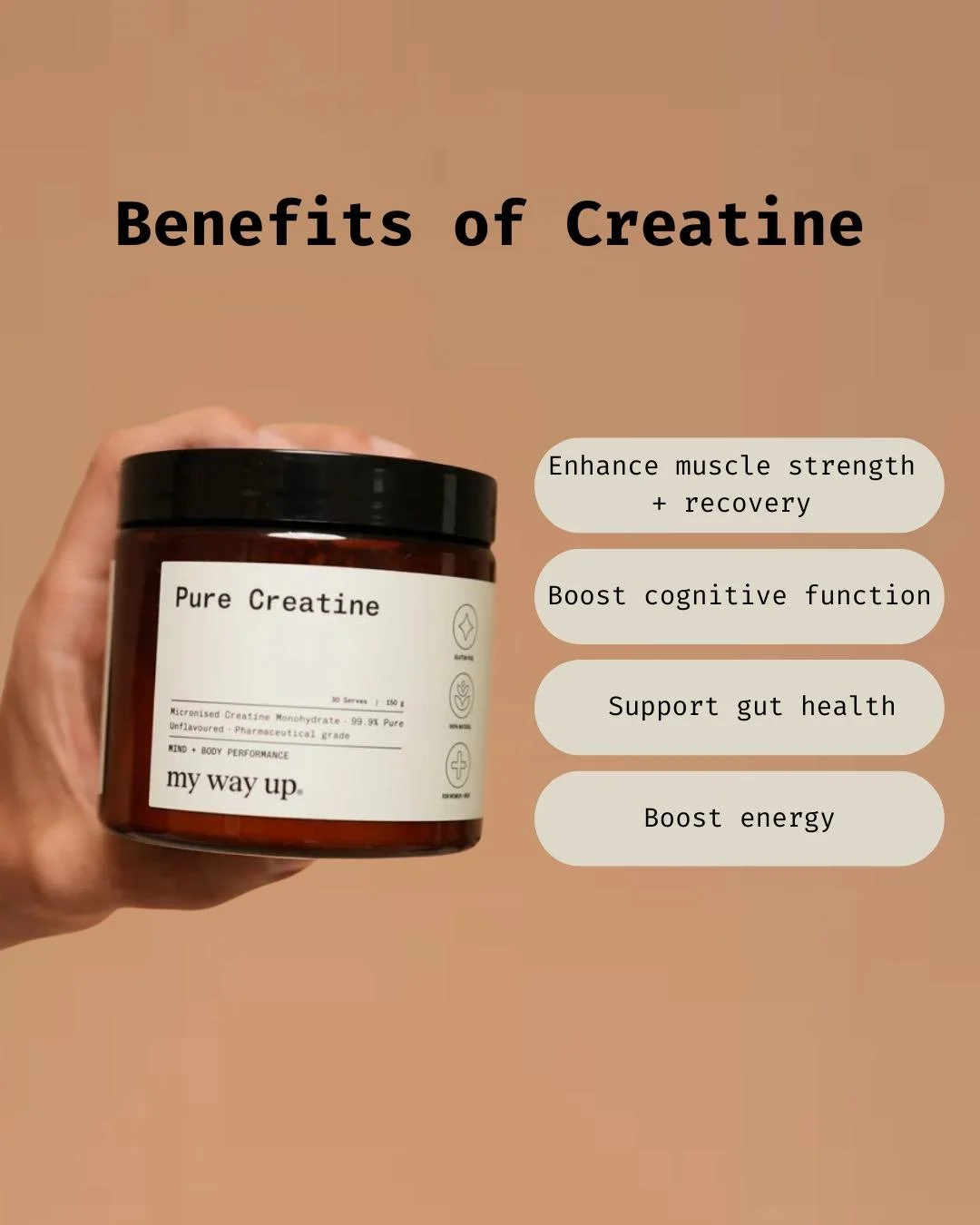 Known for its powerful ability to improve strength, recovery and overall performance, Pure Creatine also supports brain health, gut function and longevity; making it one of the most researched and effective supplements available.

Pure Creatine is pr