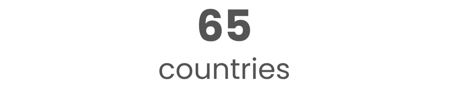stocked in 65 countries