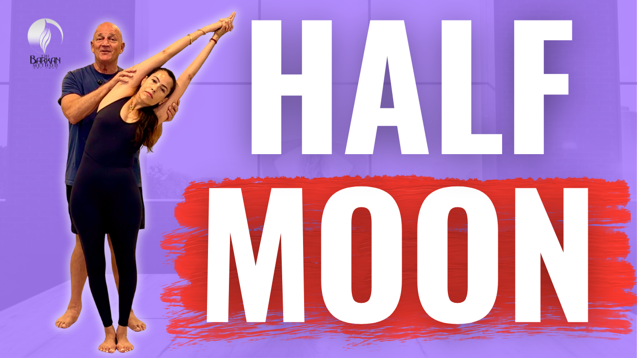 Hot Yoga's Half Moon and Hands-to-Feet Pose.
