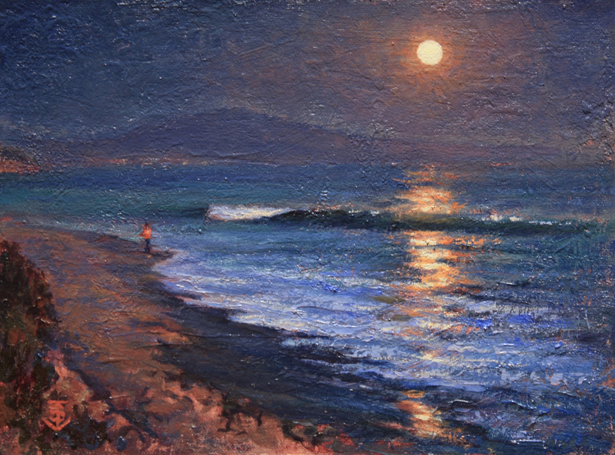 Summer Moonrise, Hammonds, 9 x 12 inches, oil