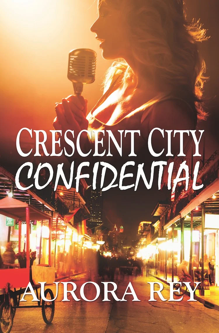 Crescent City Confidential cover - woman singing and NOLA street scene
