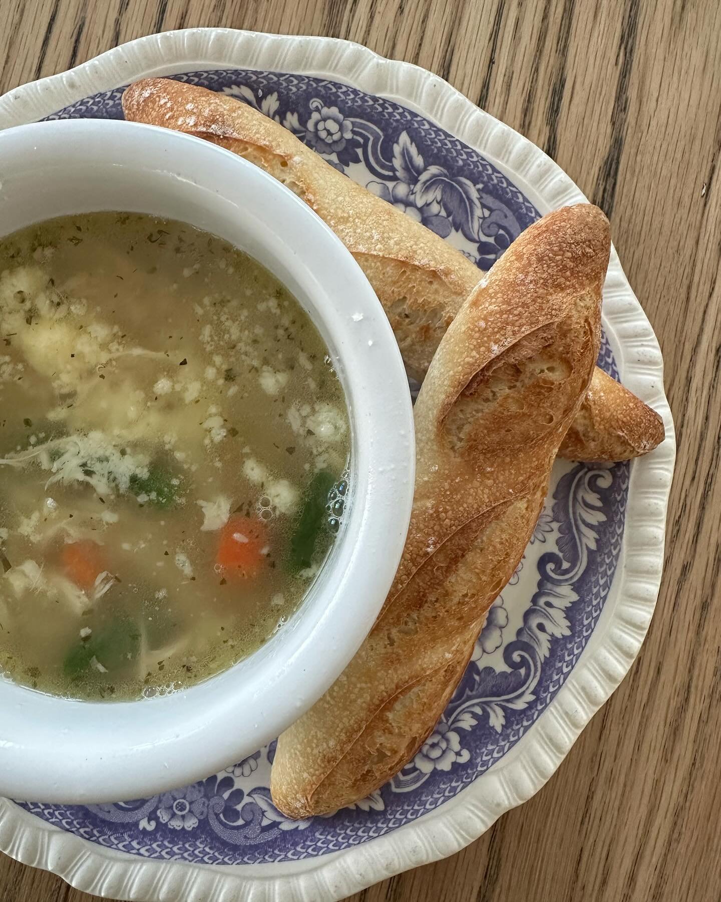 Last week&rsquo;s whirlwind of activity caught up with me, friends. I have a terrible chest cold. Only thing for it: a healthy chicken soup with veggies, orzo, lemon zest, and a sprinkle of parm. Sneeze-slaying soup, accompanied by @traderjoes frozen