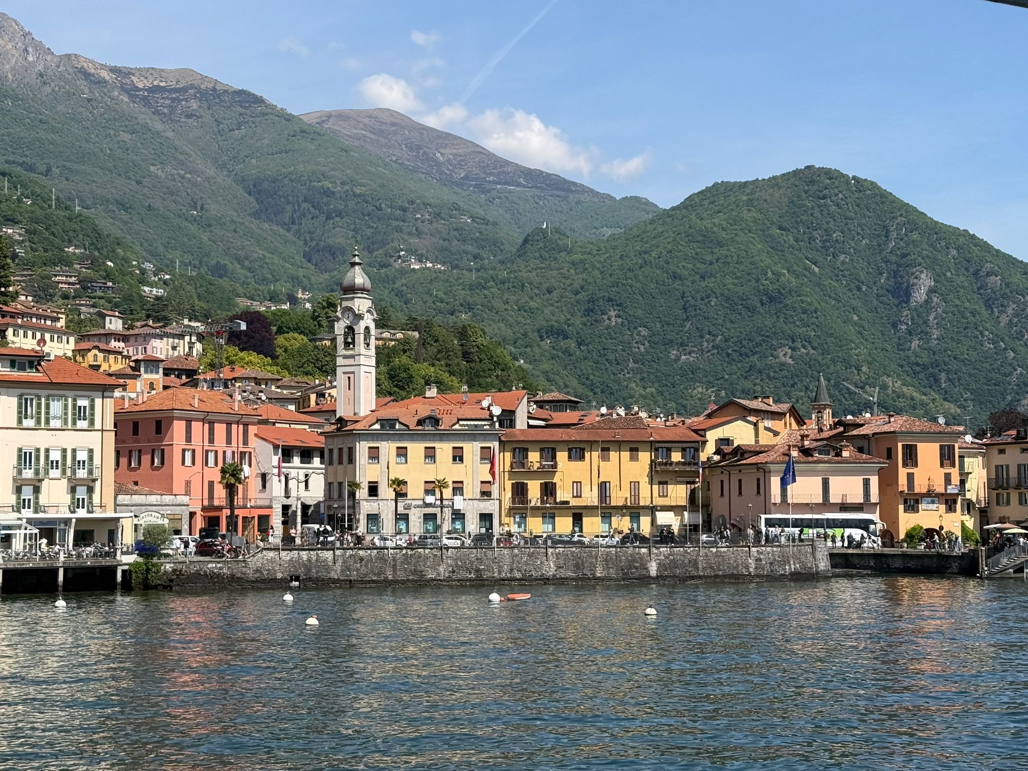 Afternoon view across Lake Como with mountains as backdrop.