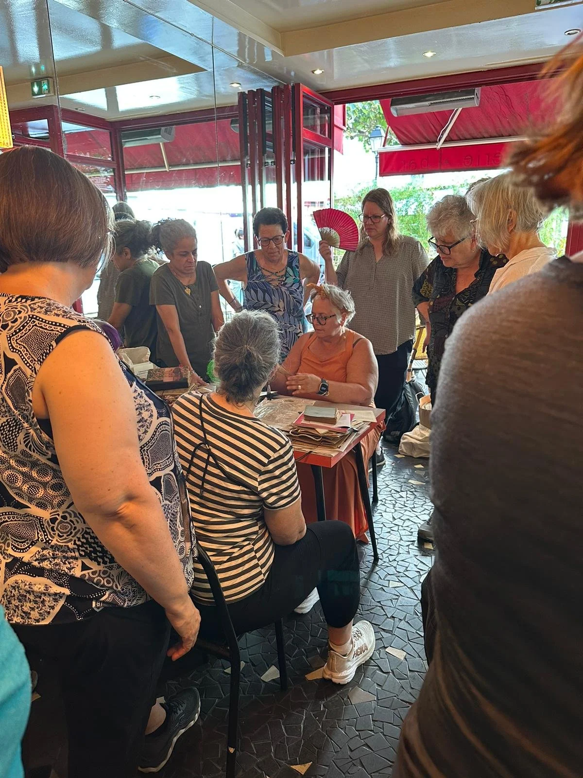 Me doing a demonstration at my Paris art retreat in a local brasserie.