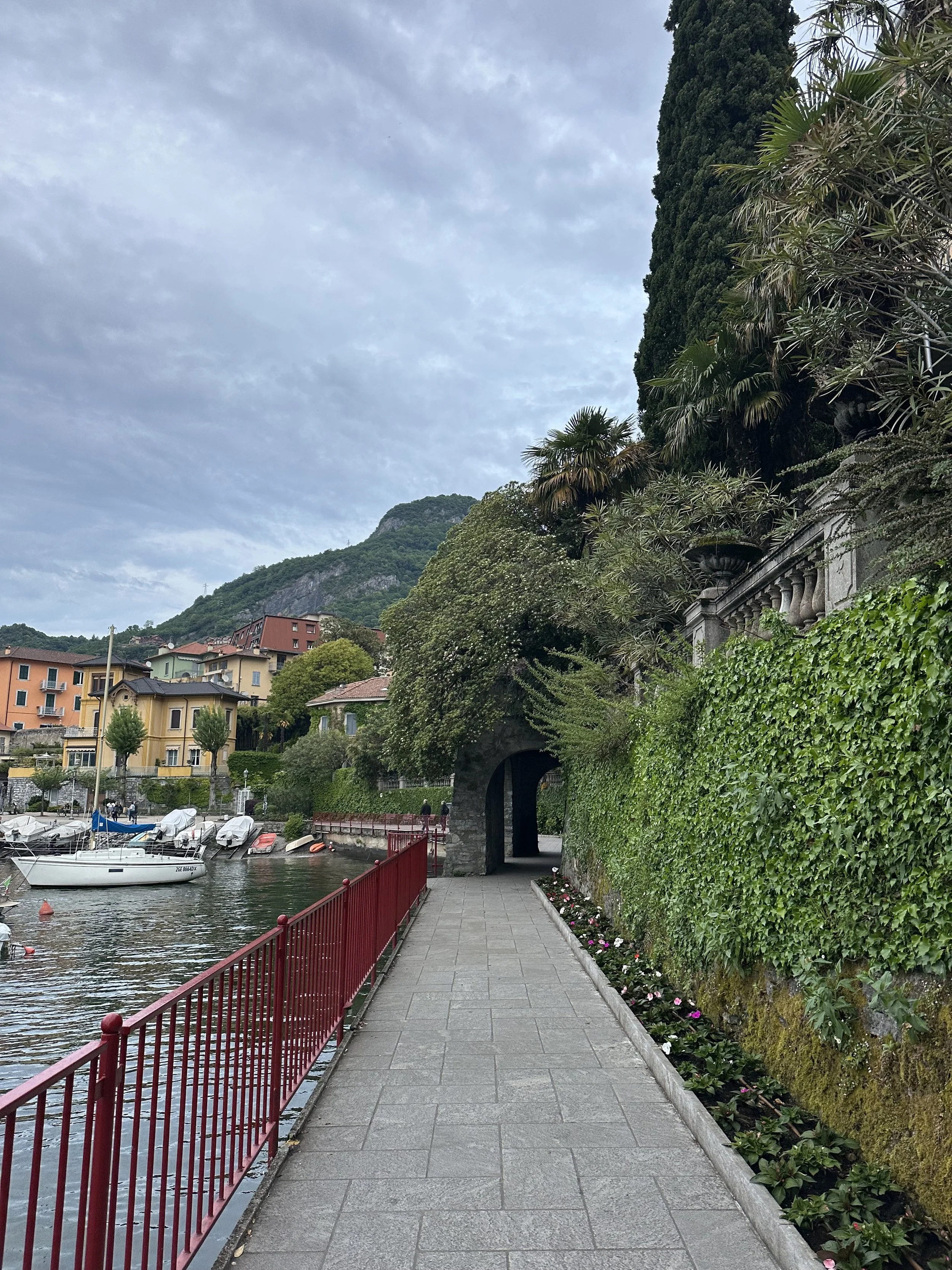 Lakeside walking path in Varenna overlooking Lake Como.