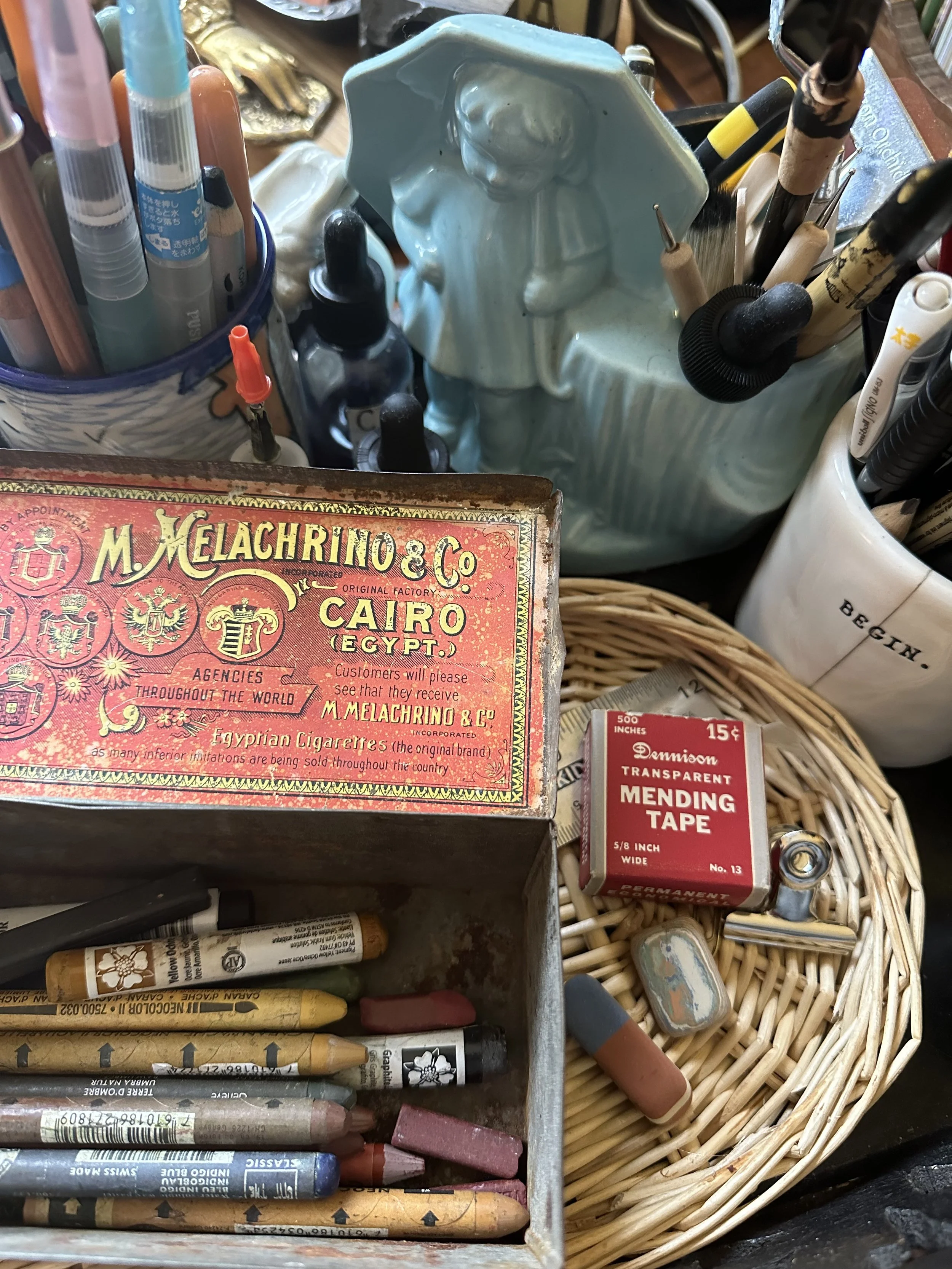 Artist Tammy Gilley’s creative studio filled with vintage ephemera, journals, and art supplies.