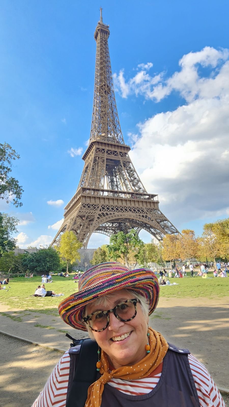 The author in front of the Eiffel Tower in Paris.