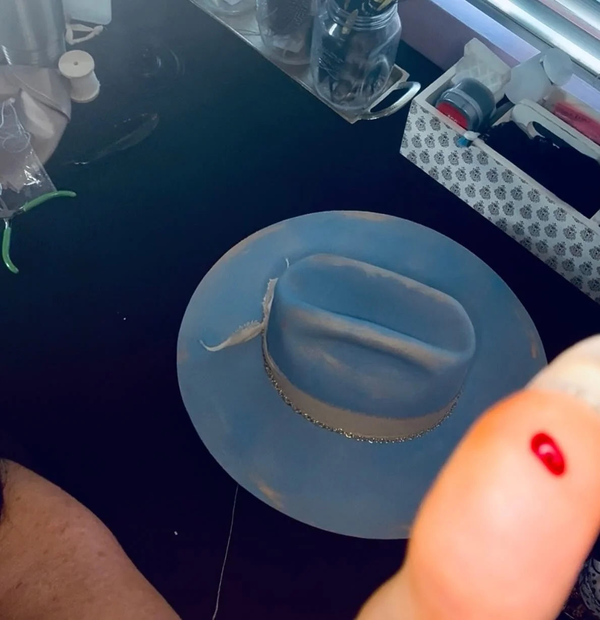 Proof it&rsquo;s not just a marketing line&hellip; every hat really does get a little blood, sweat &amp; tears 😅🩸🎩 Guess you could say I put myself into my work&hellip; literally!
