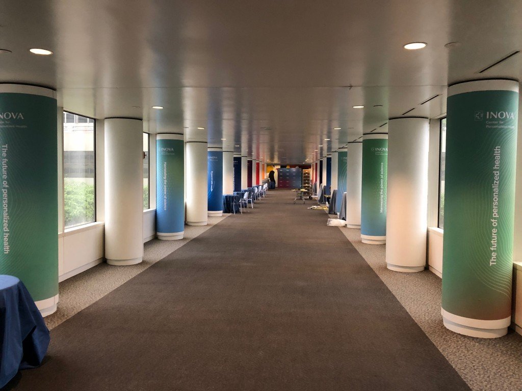  Interior Fabric Column Wraps produced and installed for the Inova Center For Personalized Health 