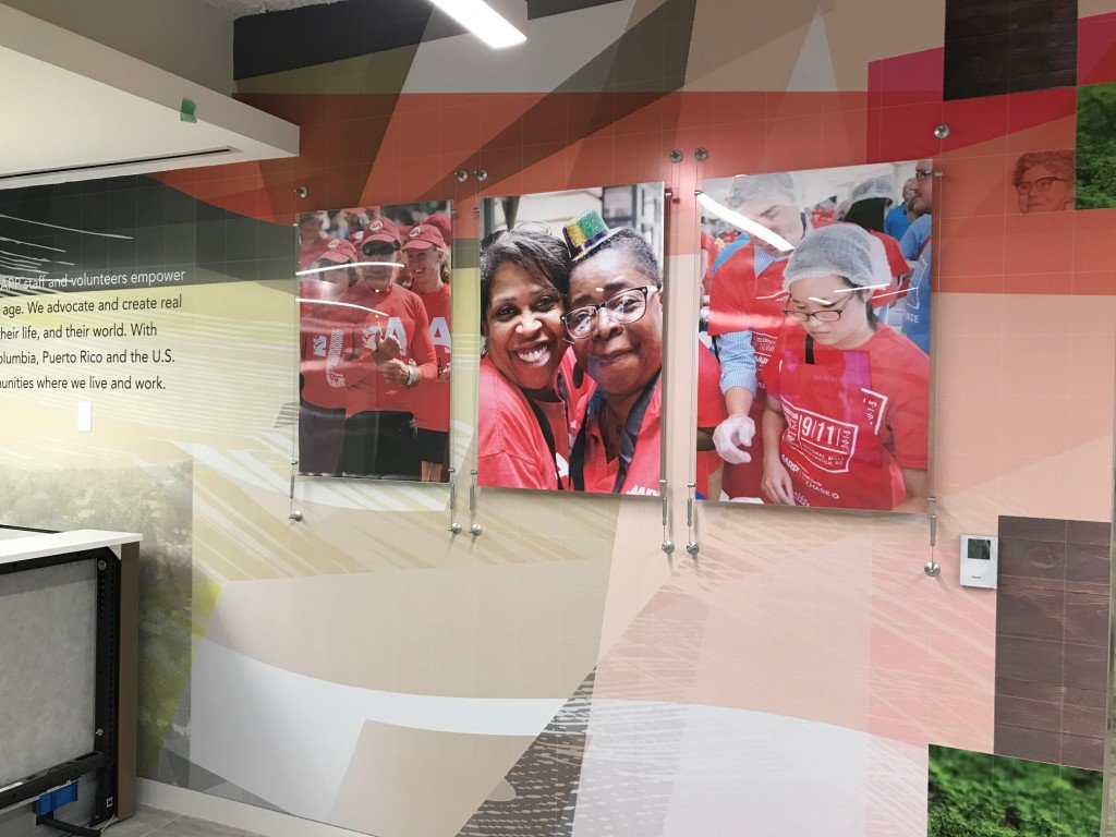  Adhesive vinyl wall mural &amp; mounted photo prints produced and installed by CSI for AARP at their HQ in Washington, DC 