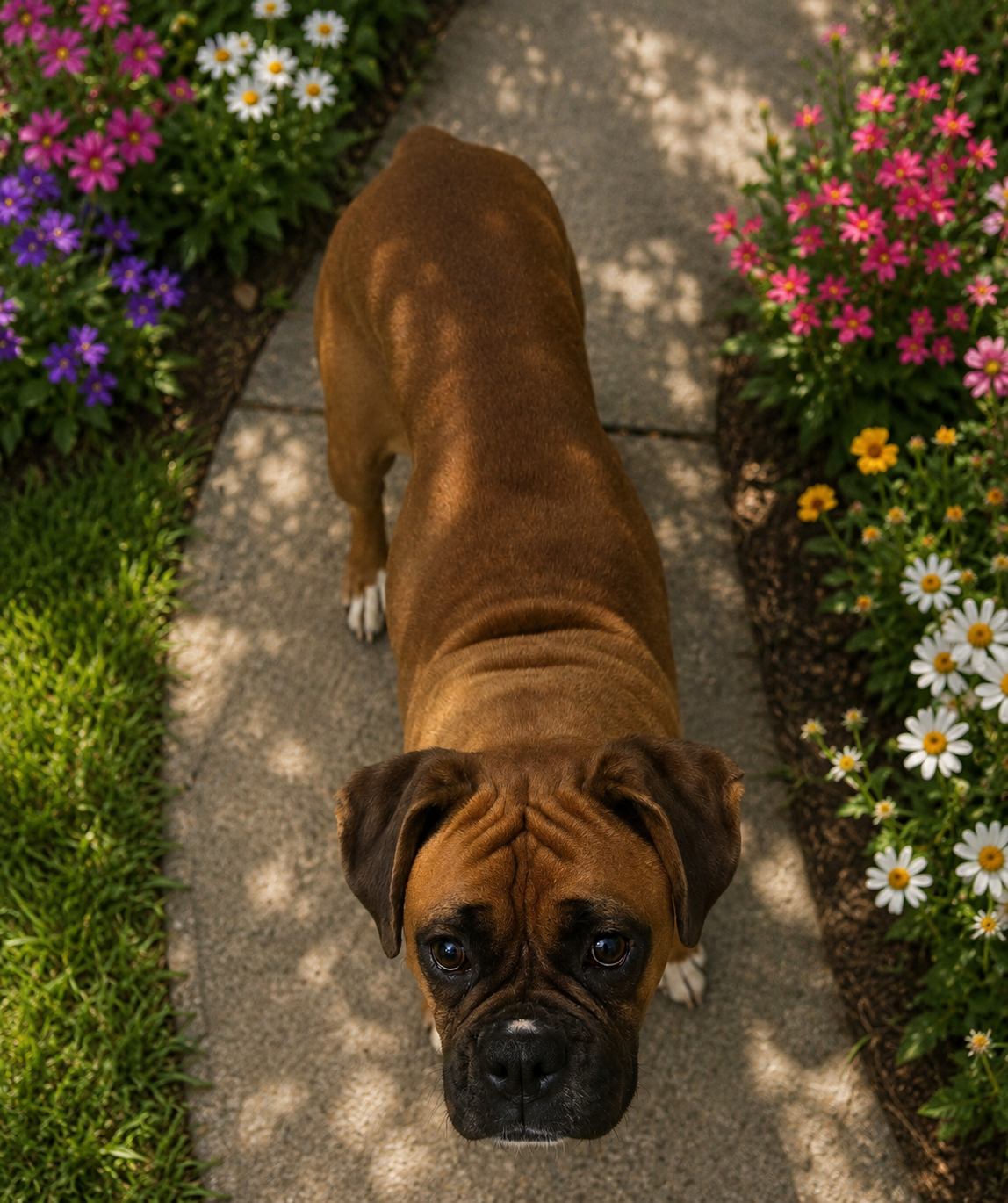 Bella is a calm 55 lb Boxer that is roughly 3/4 years old. She was a retired breeding momma that came to us with a heart murmur. She shows no symptoms, she does not have an enlarged heart (X-rayed) and is not on heart medication. Bella would prefer a