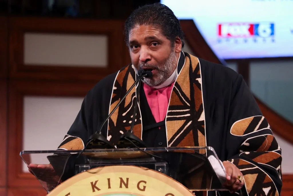 Reverend Dr. William J. Barber II delivers keynote address at the Martin Luther King Jr Day commemorative service in Atlanta, Ga.